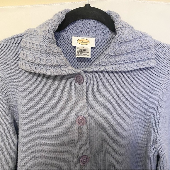 Talbots Vintage 90s baby blue cable knit chunky Cottage Coastal Cardigan Small - Picture 4 of 8